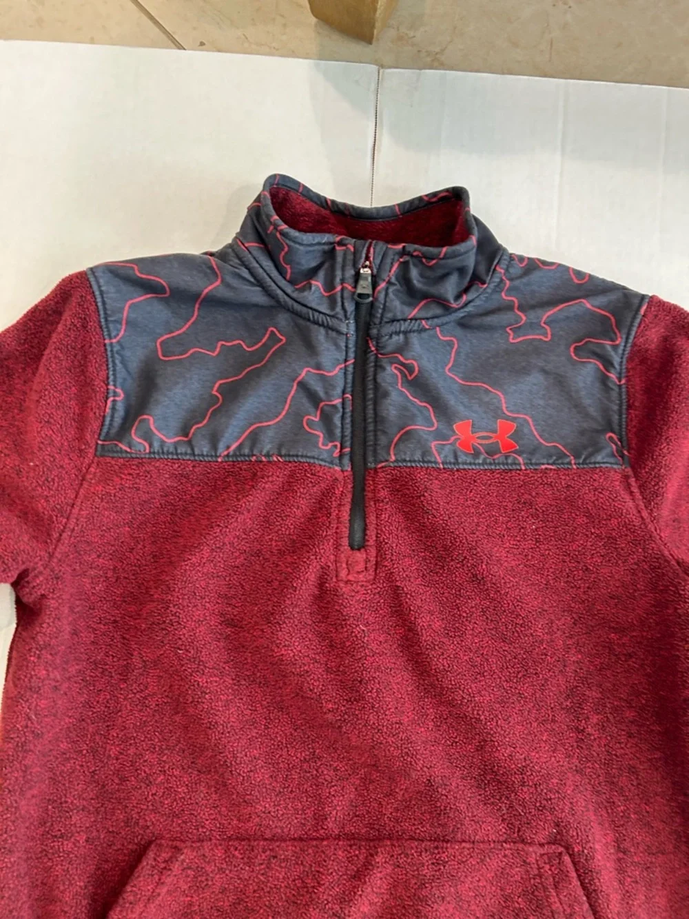 Under Armour Youth Medium Burgundy Fleece with Black Contrast Yoke
